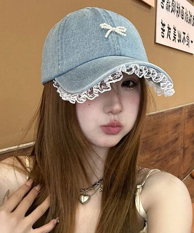 Gorra de béisbol vaquera con borde de encaje (2025) 