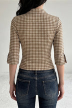 Plaid Waist Slim Five Quarter Sleeve Blouse