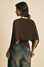 Chiffon Cape Sleeve Irregular Hem Blous