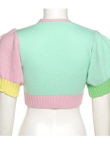 Tossy Y2K Sweater Short Cardigan Vest Women Knitted Crop Top V-Neck Lantern Sleeve Summer Mini Coat Casual Knitwear Tops
