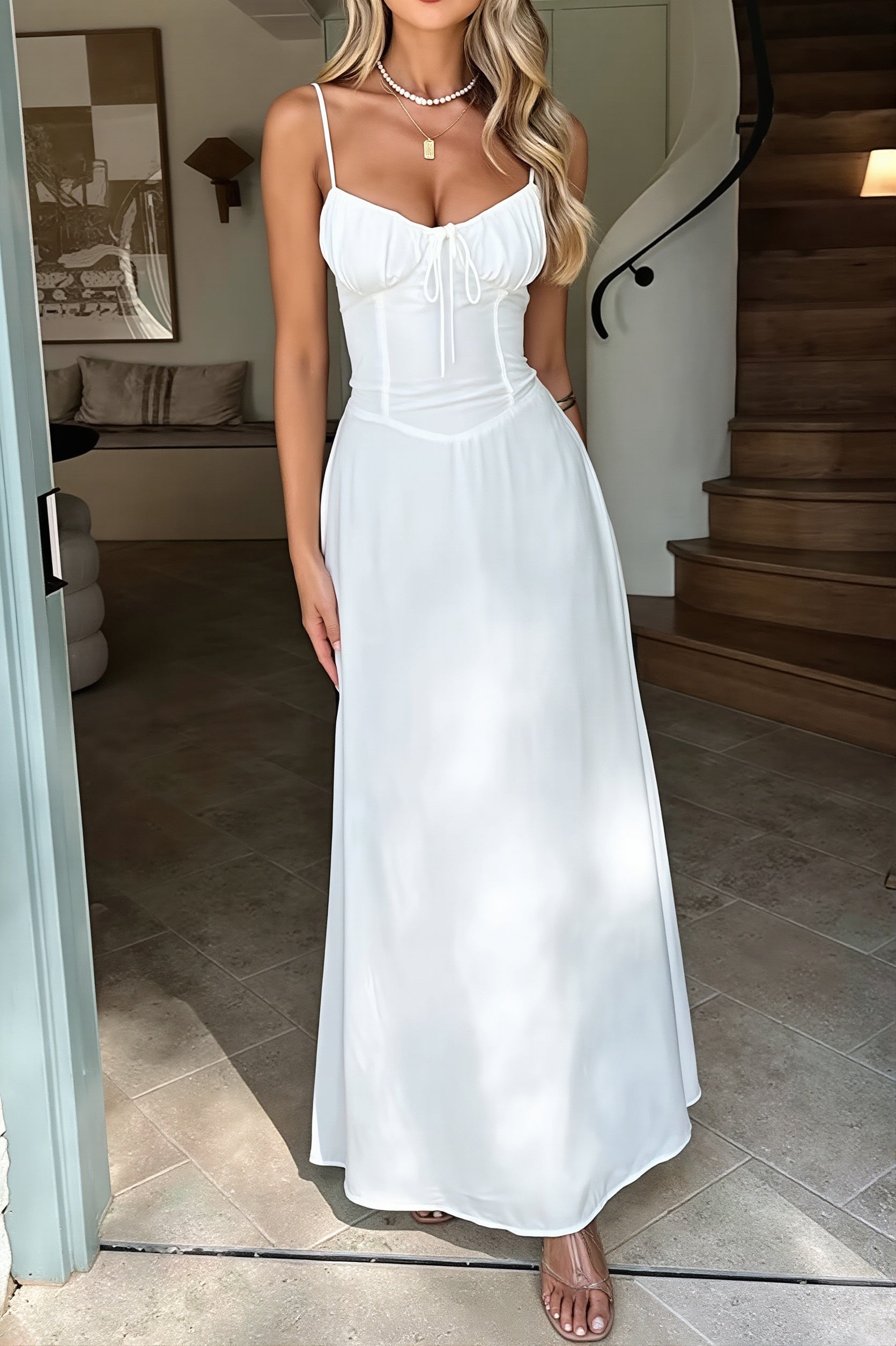 Elegant Solid Tie Bodycon Maxi Dress