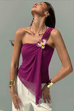 Mesh Asymmetric Floral Detail Blouse