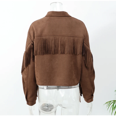 Chaqueta corta con flecos y solapa estilo vaquero occidental 