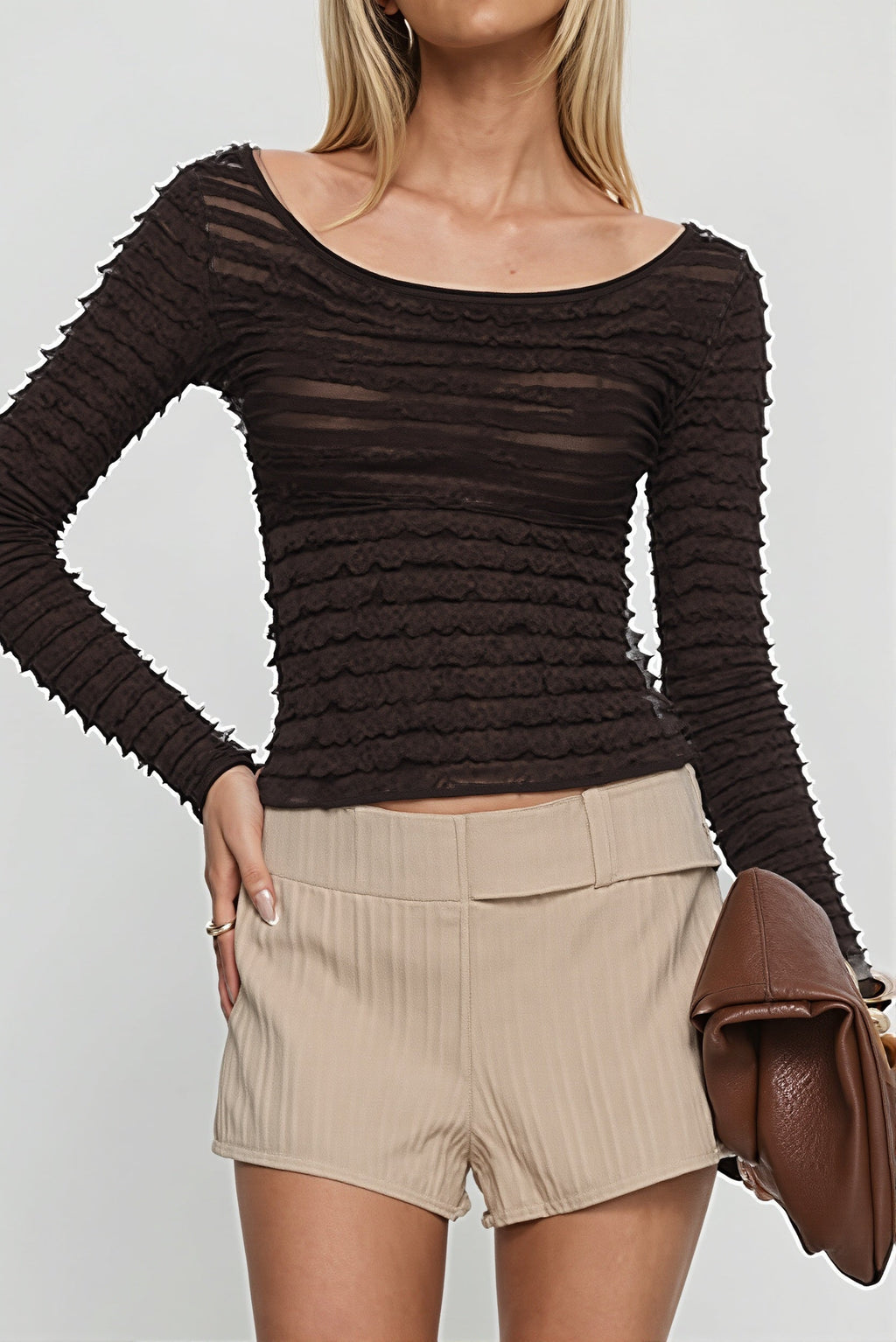 Ruffle Textured Sheer Layered Blouse