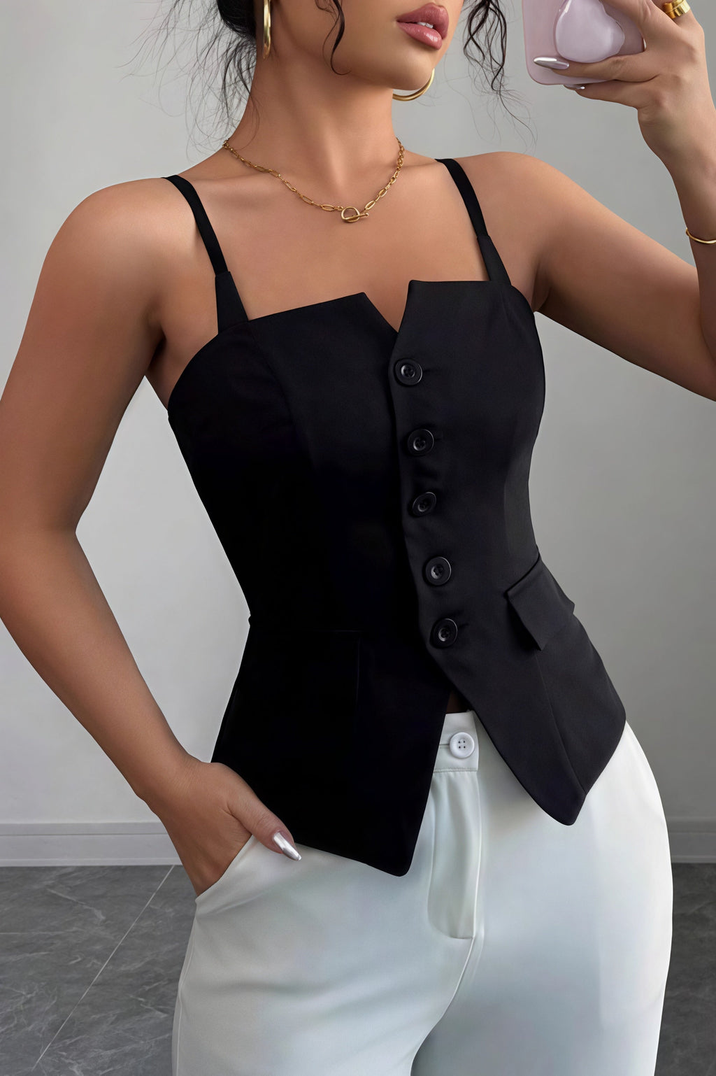 Slim Fit Button Vest Style Cami Top