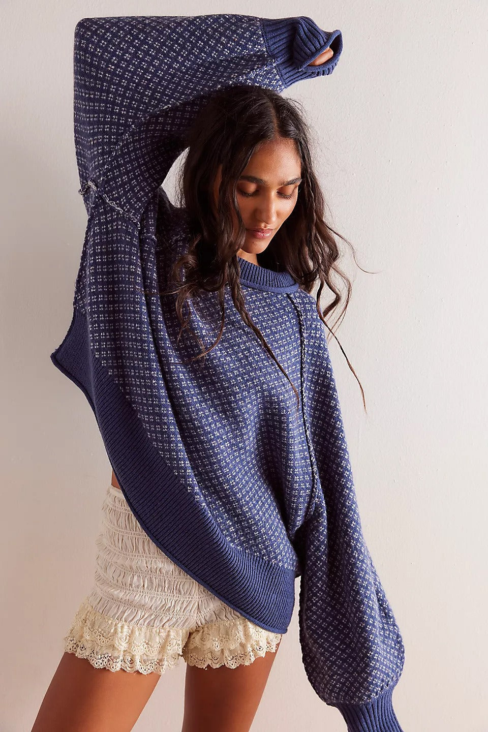 Dotted Panel Loose Crew Neck Sweatshirt