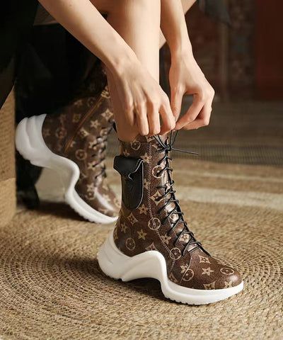 Kaffee Stiefel Plattform Rindsleder Stilvolle Spleißen Kreuz Strap 