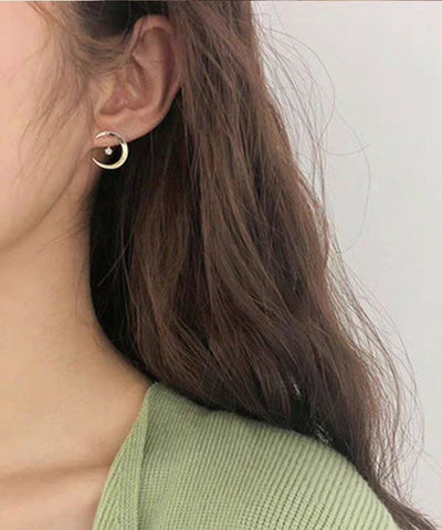 Boutique Gold Alloy Zircon Moon Star Hoop Earrings