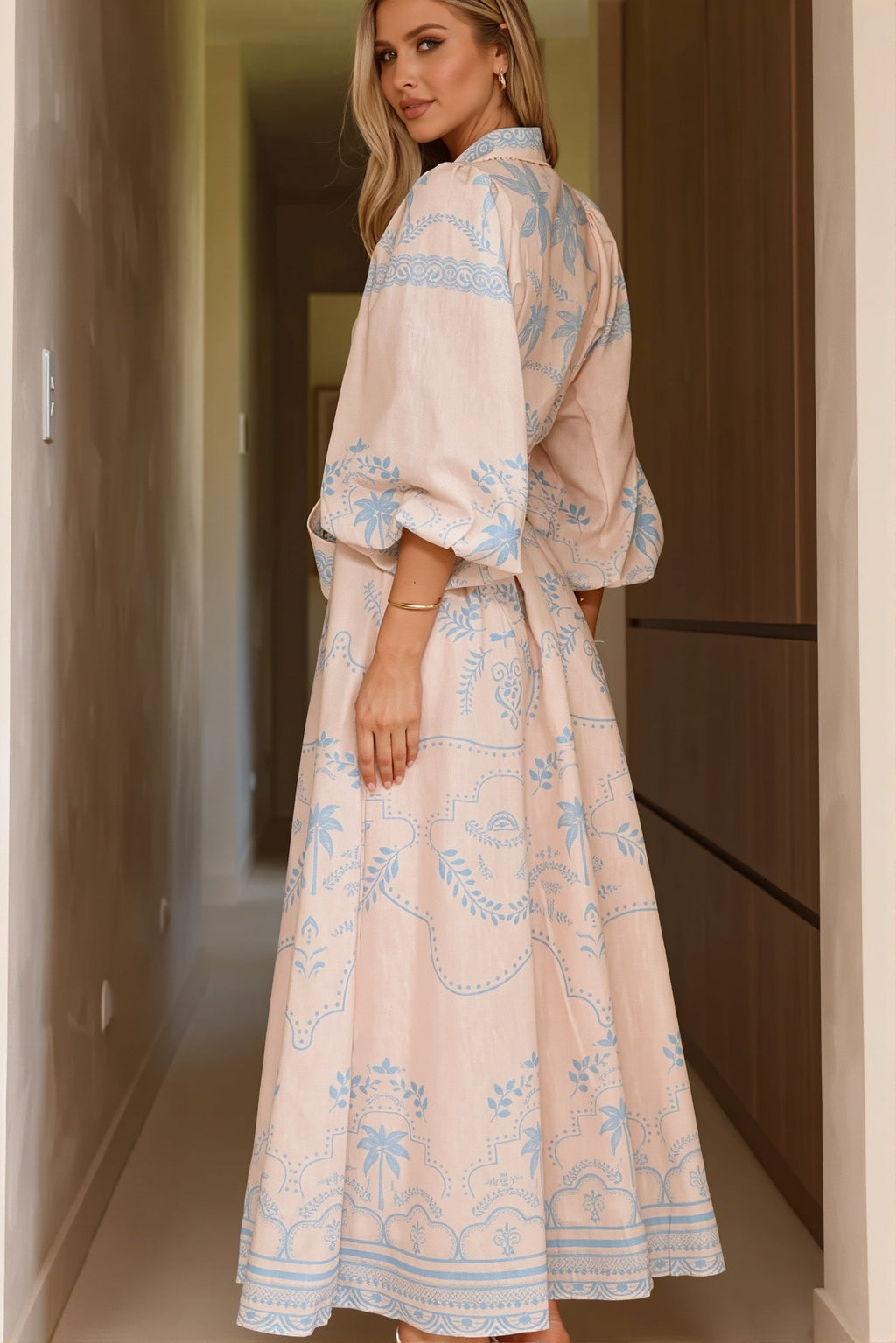 Linen Puff Sleeve Belt Loose Boho Dress