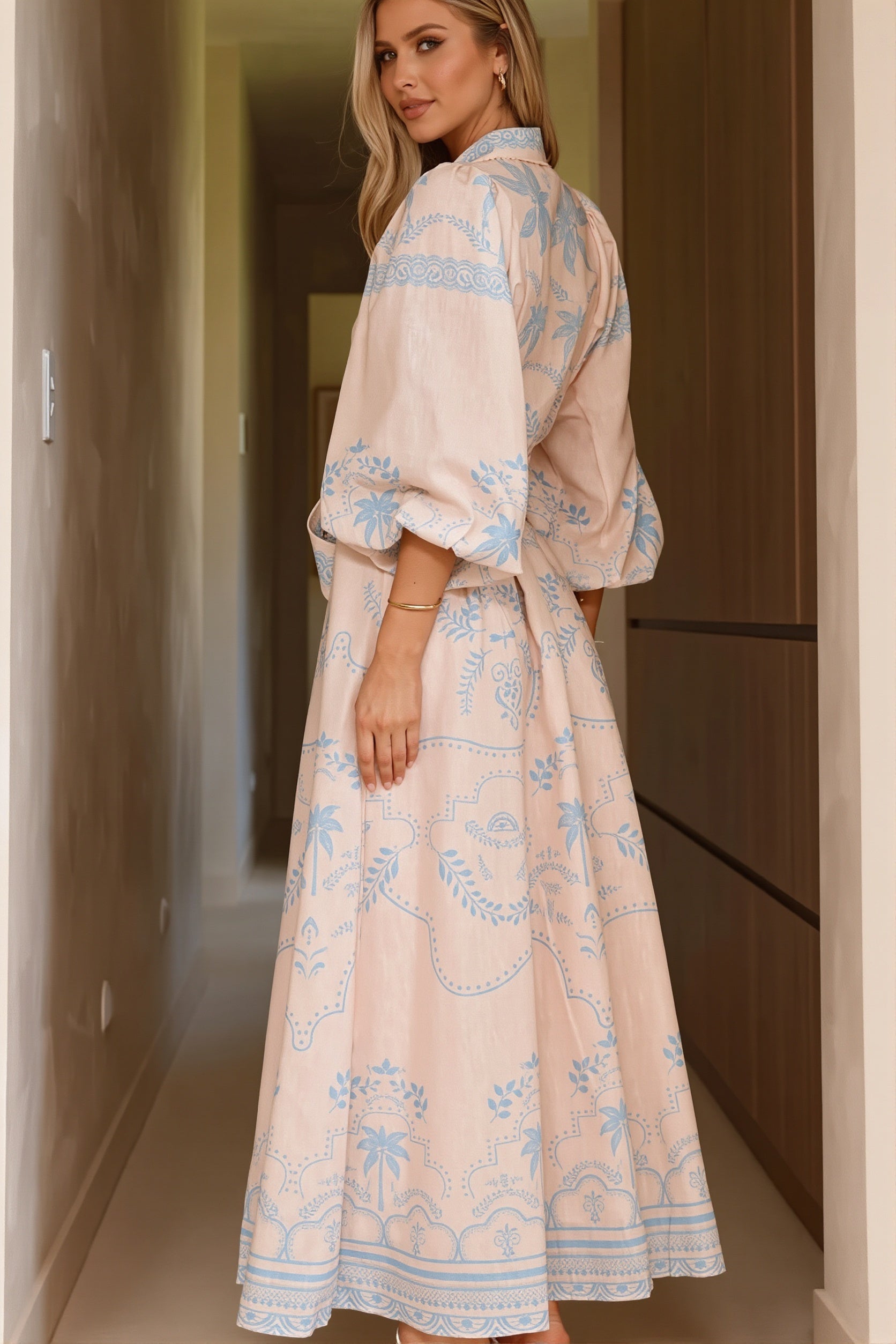 Linen Puff Sleeve Belt Loose Boho Dress