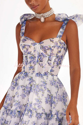 Fairytale Itself Organza-Maxikleid mit Blumenmuster und Bindeträgern 