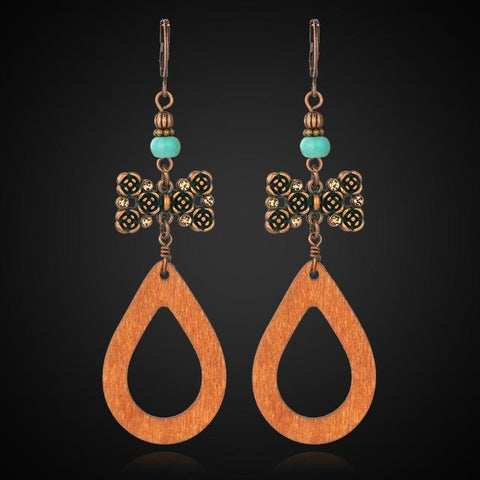 Pendientes vintage de madera con cuentas bohemias 