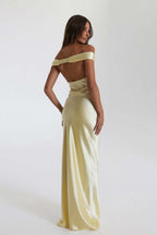Satin Off Shoulder Bodycon Mermaid Maxi Dress