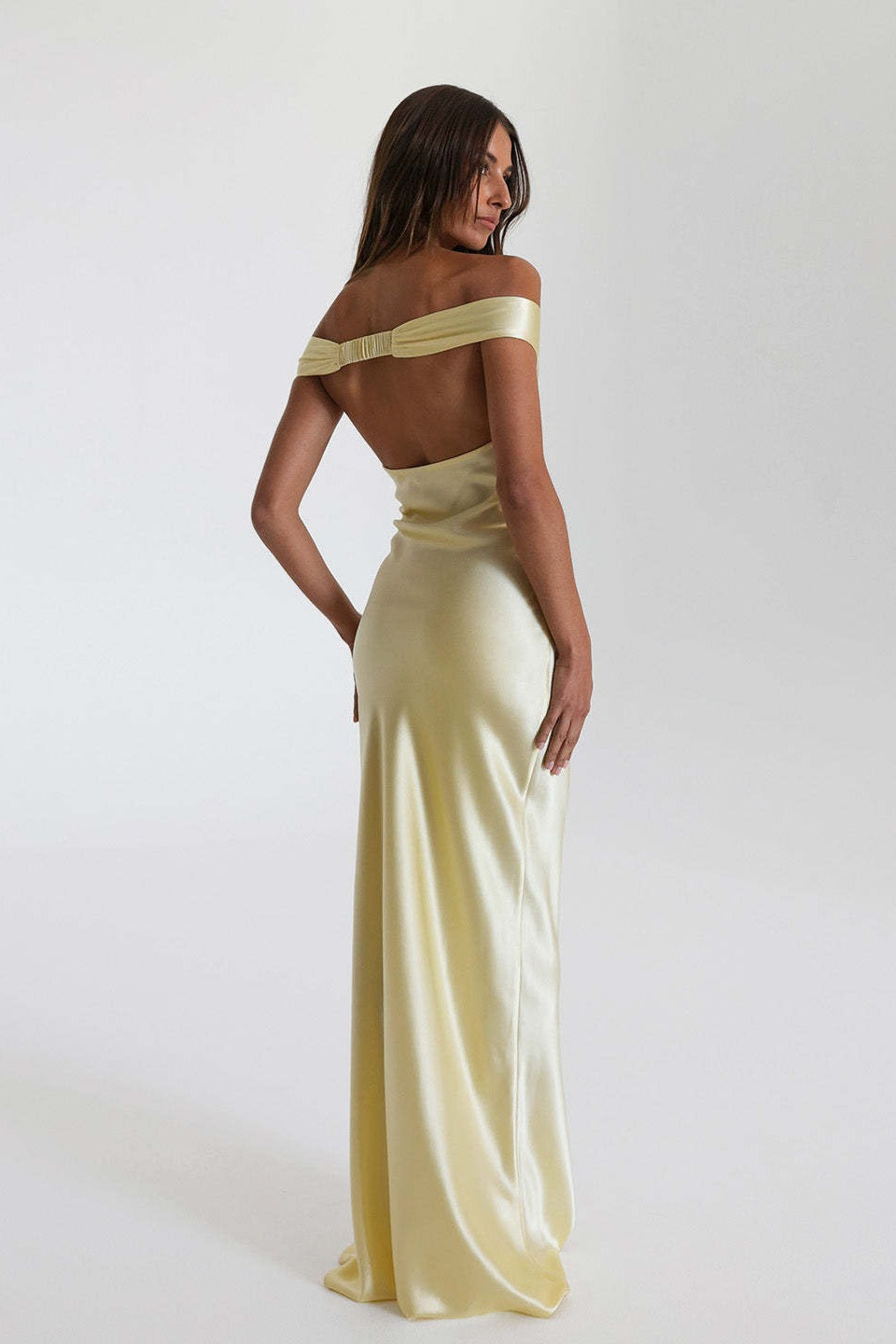Satin Off Shoulder Bodycon Mermaid Maxi Dress