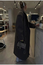 Elegant Casual Solid Color Double-Breasted Long Overcoat