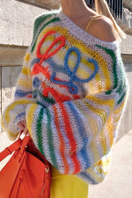 Colorful Stripe Knit Loose Pullover Blouse