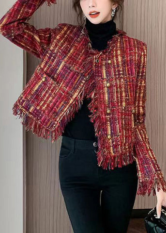 Französische rote Quastentaschen Knopf Wollmäntel Frühling 