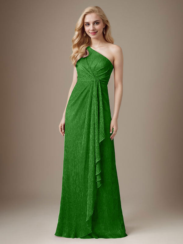 Rubinrotes Etuikleid mit One-Shoulder-Schulter und Metallic-Mesh-Optik, Brautmutterkleid