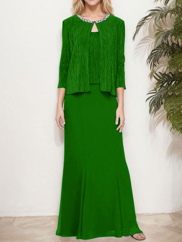 Vestido de dos piezas con efecto metalizado y chaqueta