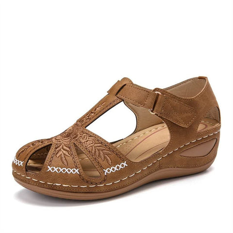 Women's Sandals Summer Rome Vintage  Hollow out Wedge Heels Platform Ladies Shoes Hook Loop Embroidery Sewing Female Sandal