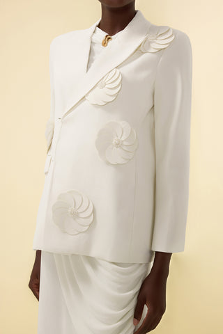 Flower Faux Pearl Long Sleeve Blazer
