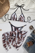 Sexy Print Halter Bikini And Skirt Three Piece Swim Sets