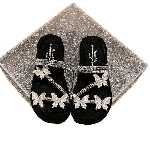 Women Crystal Sandals Bling Flats Slippers 2024 Summer New Shoes Dress Walking Designer Casual Luxury Fashion Walking Slides