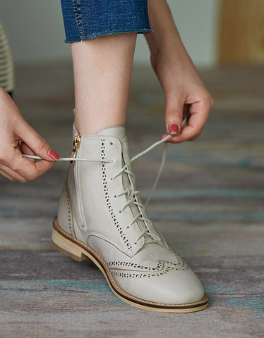 Botas Oxford vintage con cordones, hechas a mano, de estilo británico 