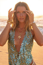Deep V Sequin Vacation Halter Top