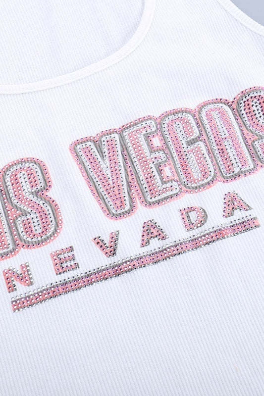 White Print Rhinestone Tank Top