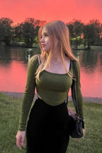 Square Neck Long Sleeve Knit Top