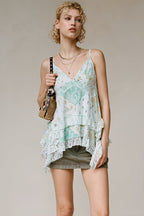 Retro Floral Chiffon Ruffled Cami Top