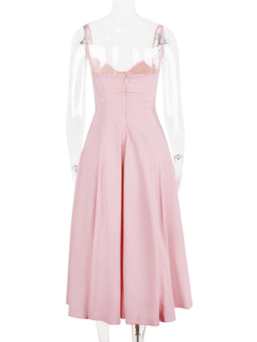 Pink Corset Dress Spaghetti Straps Backless Brunch Birthday Party Midi Dresses