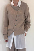 Asymmetrical Button Round Neck Knit Sweater