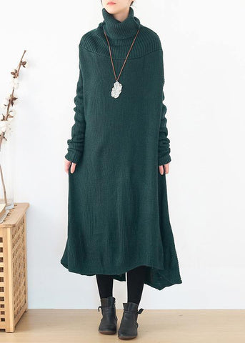 back open Sweater high neck dress outfit Moda blackish green  Hipster knitted tops