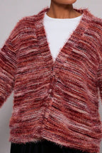 New Retro Fashion Deep V-Neck Maillard Plush Long-Sleeve Knit Cardigan