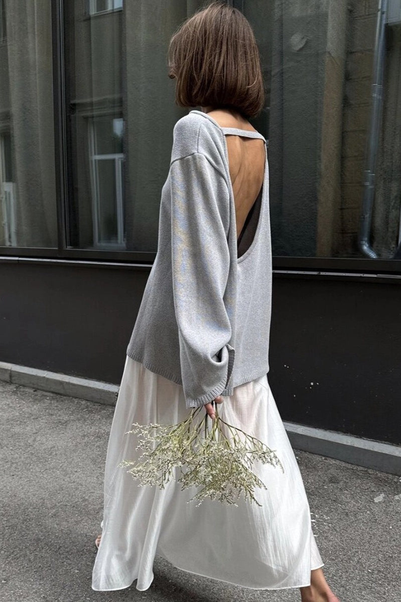 Cotton Pullover Open-Back Loose Sexy Knit Top