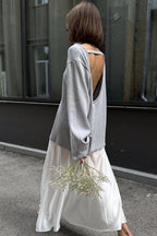 Cotton Pullover Open-Back Loose Sexy Knit Top