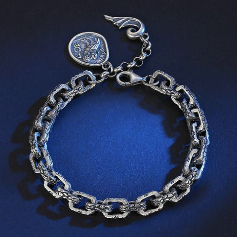 Sterling Silver Bully Snakeskin Textured Ring Clasp Bracelet