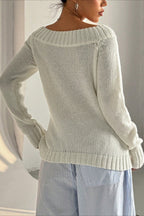 Solid Asymmetric Off-Shoulder Pullover Knit Top