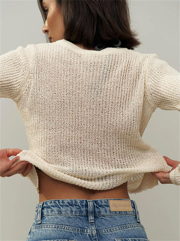 Tossy Long Sleeve Hollow Out Knit Pullover Sweater For Women Broken Sexy Slim High Waist Y2k Top Knitwear Autumn Female Pullover