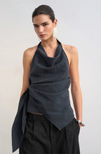Cowl Neck Backless Asym Draped Halter Top