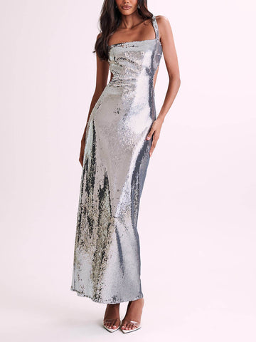 Vestido largo con lentejuelas recortadas 