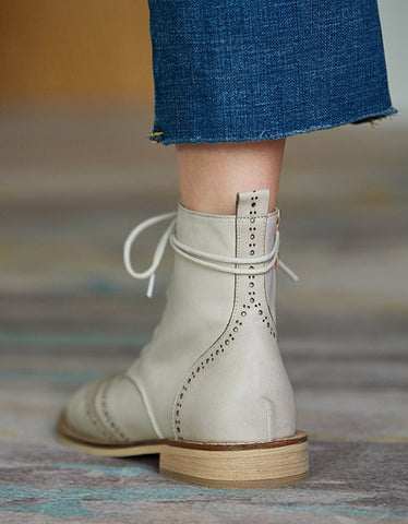 Botas Oxford vintage con cordones, hechas a mano, de estilo británico 