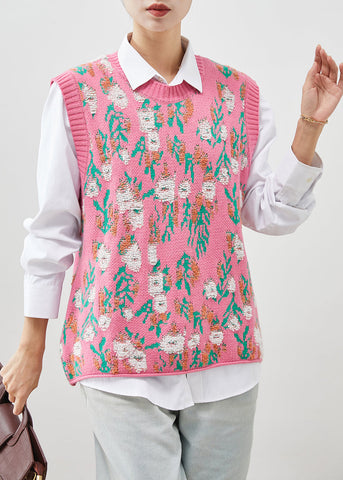 Chalecos de punto grueso de jacquard rosa orgánico para primavera 