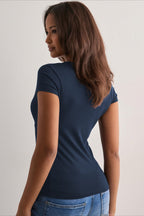 Deep V Neck Solid Slim Waist T-shirt