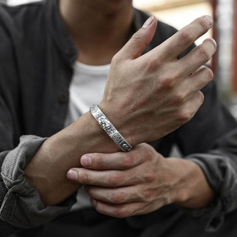 Sterling Silver Wealth Pixiu Heart Sutra Bracelet