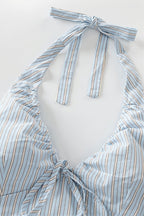 Sweet Striped Tie Backless Halter Top