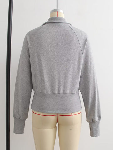 Spring Summer Women Clothing Stand Collar Loose Pockets Decorative Sweater