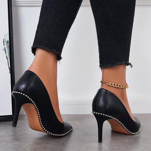 Damen Pumps mit spitzer Zehenpartie und Stilettoabsatz, geschlossene Abendschuhe 